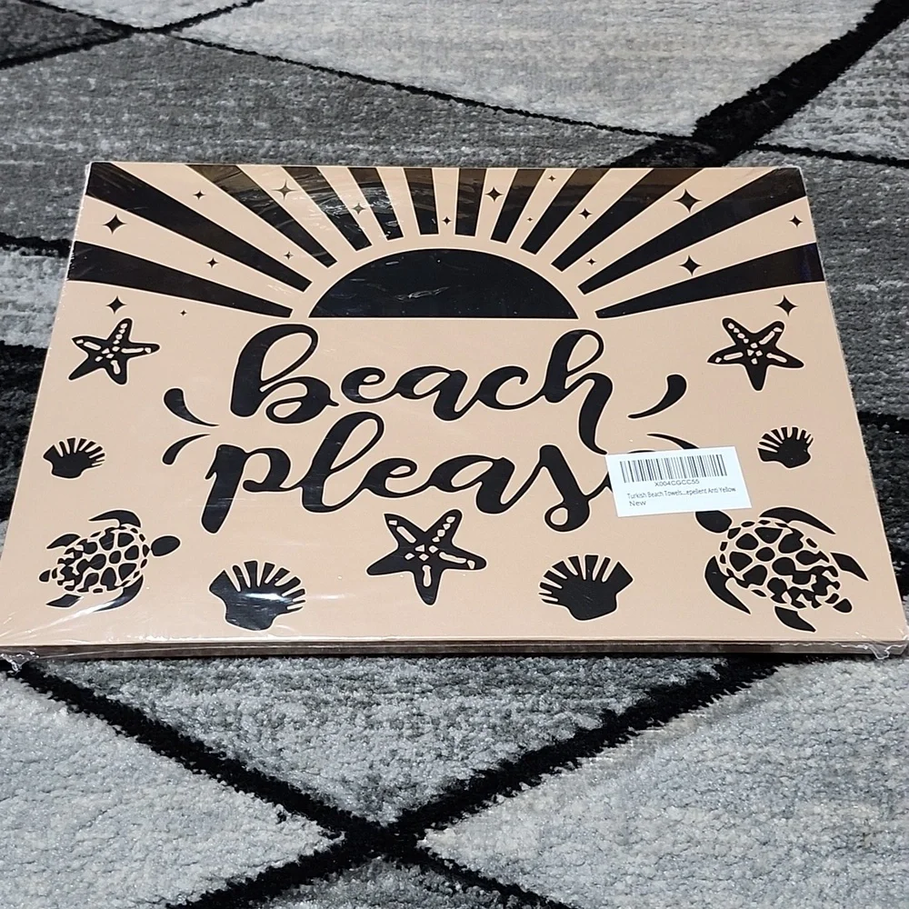 BEACH PLEASE WOVEN YELLOW FRINGE TURKISH COTTON BEACH TOWEL